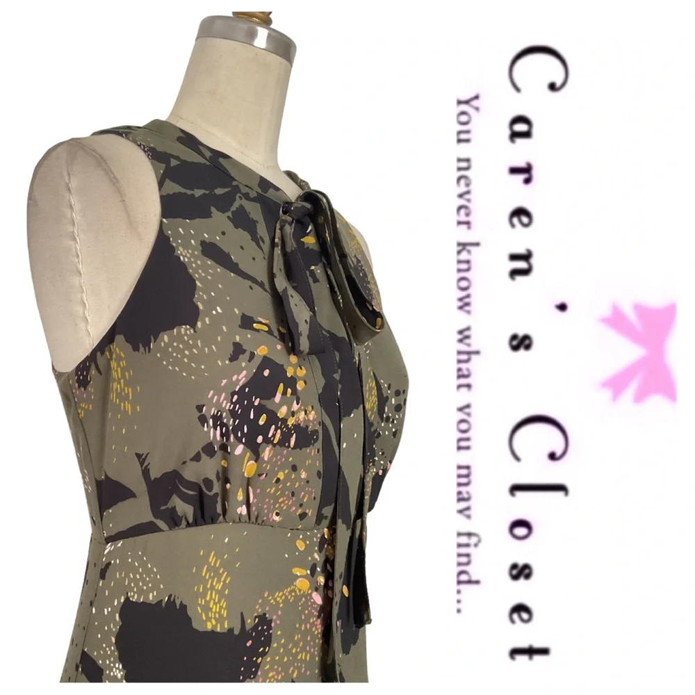 Bar III Olive Green Organic Print Sleeveless High Low Midi Dress - Picture 11 of 11